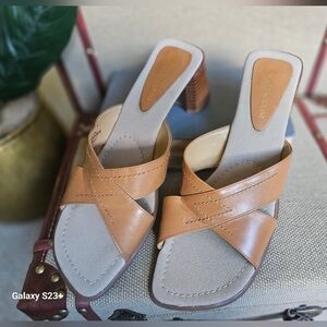 ENZO ANGIOLINI Upper Leather Mule sandals with block heel & crisscross straps!